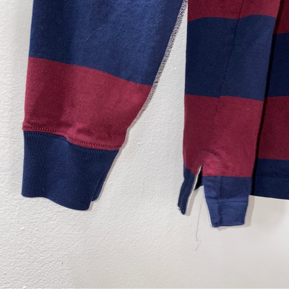 Polo Ralph Lauren Rugby Shirt Long Sleeve Burgundy Navy Blue Stripe Size Large - Picture 6 of 8